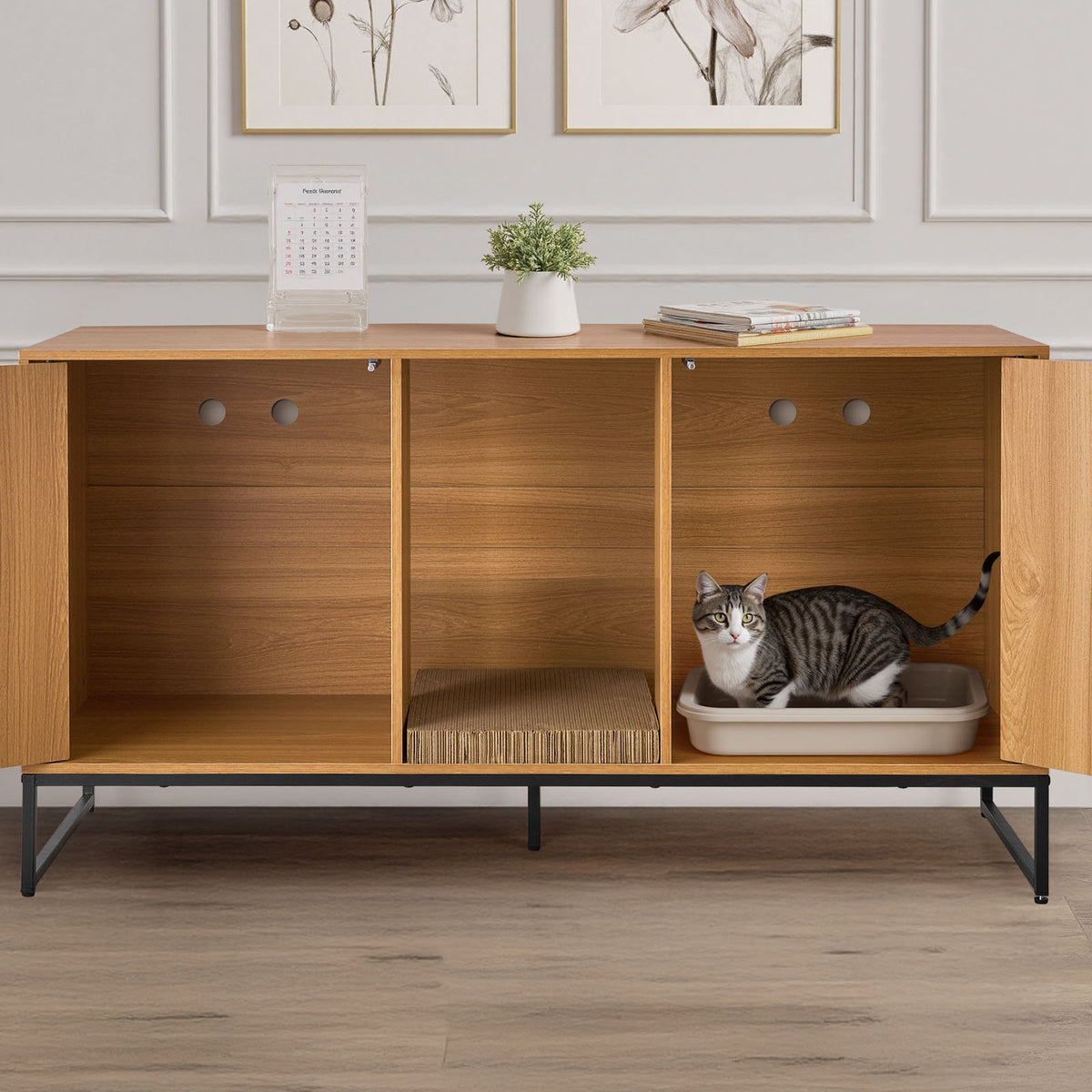 VEVOR kaķu tualetes skapītis ar skrāpējamo virsmu un glabātuvi, 120 cm