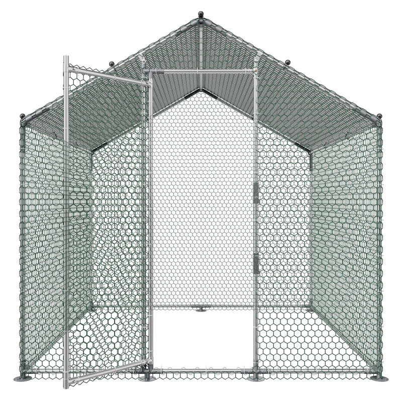VEVOR metāla vistas voljers 2 × 2 × 2 m, liels ieejas vistas voljers ar pārsegu, spicēta jumta vistas māja ar drošības slēdzeni, āra pīļu un trušu būris, putnu voljers pagalmiem, saimniecībām un dārzam
