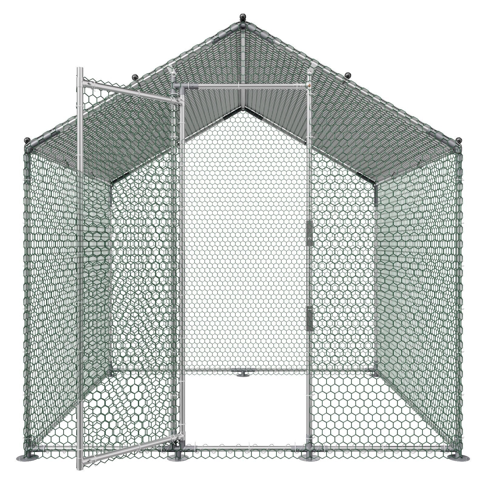 VEVOR metāla vistas voljers 2 × 2 × 2 m, liels ieejas vistas voljers ar pārsegu, spicēta jumta vistas māja ar drošības slēdzeni, āra pīļu un trušu būris, putnu voljers pagalmiem, saimniecībām un dārzam