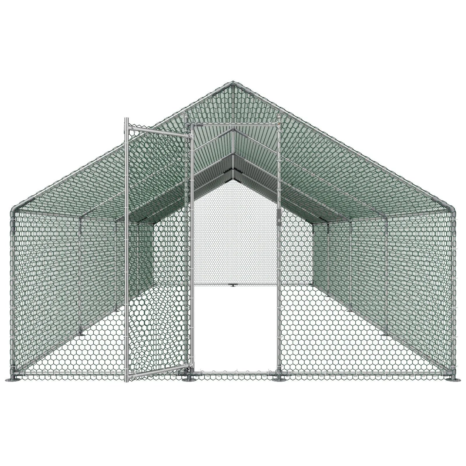 VEVOR metāla vistu aploks, 3 × 8 × 2 m, liels ieejams putnu voljērs ar pārsegu, arkas tipa jumts, drošības slēdzene, āra būris vistām, pīlēm un trušiem pagalmam vai saimniecībai