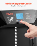 VEVOR automātiskās vistas kūts durvis ar LCD displeju, gaismas sensoru, taimeri un manuālo vadību, līdzstrāvas un bateriju barošanu, pretpiestiprināšanas drošību, izturīgu alumīnija sakausējumu, vistas ieejas vārtu atvērējs saimniecībai