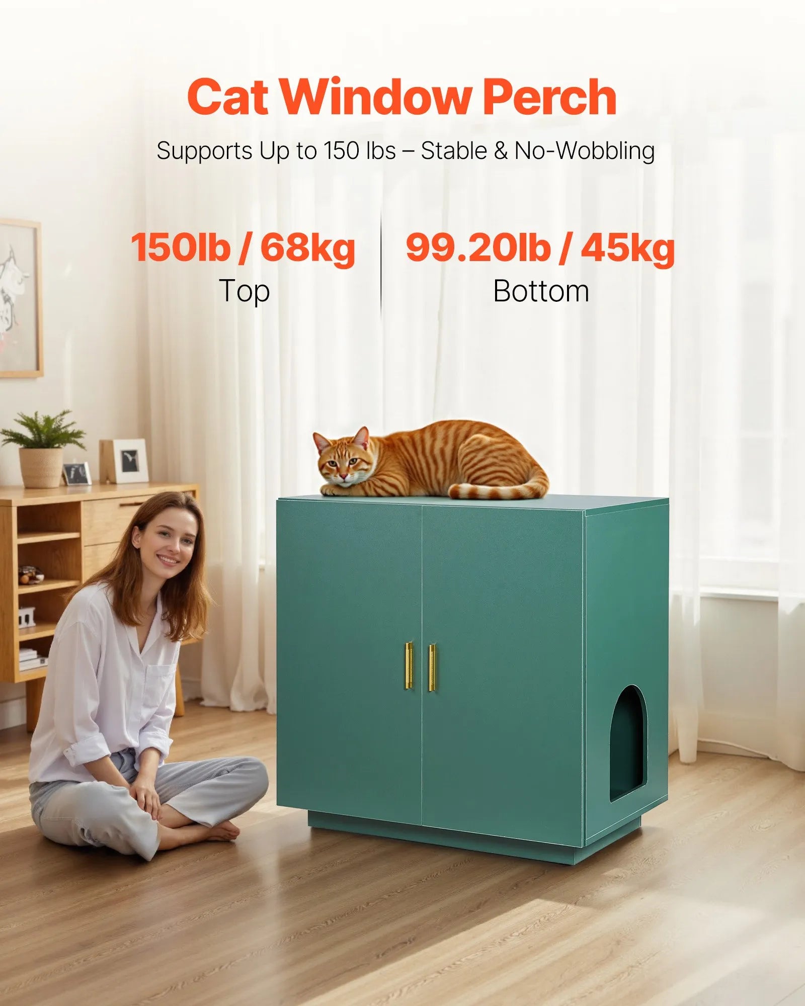 VEVOR kaķu tualetes skapītis ar ventilāciju un 2 durvīm, 80 cm