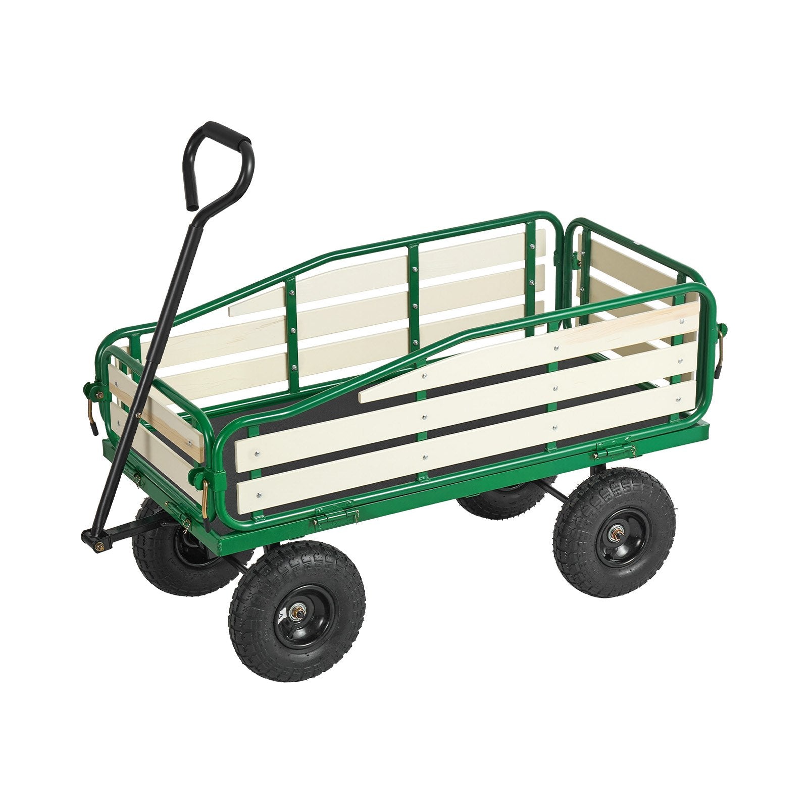 VEVOR bērnu velkamie ratiņi 101 cm ar salokāmu koka bortu un rokturi, kravnesība līdz 250 kg, 25,4 cm bezceļu riepas, universāls ratiņš dārzam un pludmalei, piemērots kā dāvana bērniem