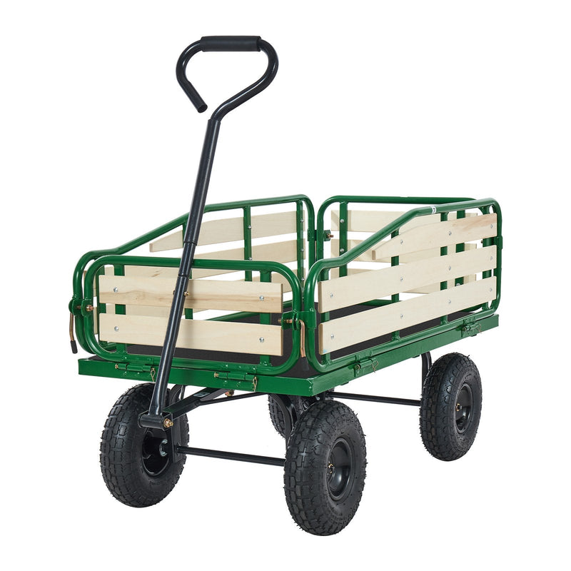 VEVOR bērnu velkamie ratiņi 101 cm ar salokāmu koka bortu un rokturi, kravnesība līdz 250 kg, 25,4 cm bezceļu riepas, universāls ratiņš dārzam un pludmalei, piemērots kā dāvana bērniem
