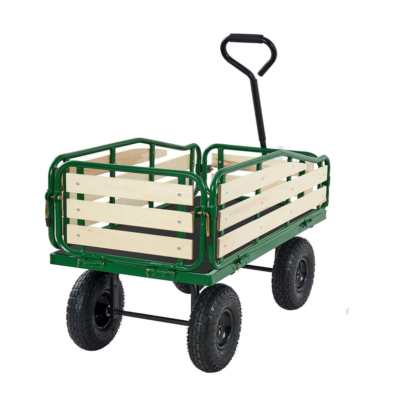 VEVOR bērnu velkamie ratiņi 101 cm ar salokāmu koka bortu un rokturi, kravnesība līdz 250 kg, 25,4 cm bezceļu riepas, universāls ratiņš dārzam un pludmalei, piemērots kā dāvana bērniem