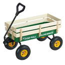 VEVOR bērnu velkamie rati, 101 cm bērnu rati ar koka sānu paneļiem un rokturi, kravnesība līdz 150 kg, universāli rati ar visurgājēja riteņiem dārzam, pludmalei un atpūtai, zaļi