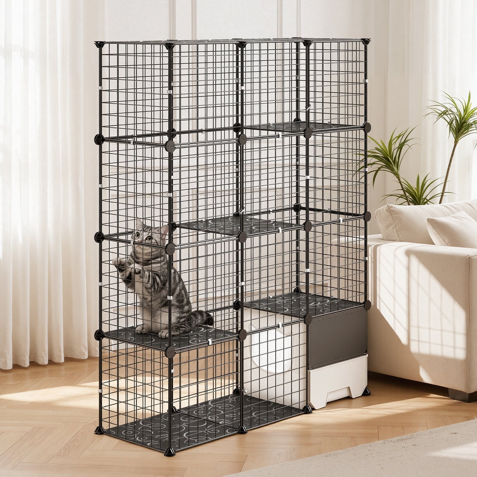 VEVOR 4 līmeņu kaķu būris ar pakaišu kasti, 104,1 × 35,5 × 139,7 cm