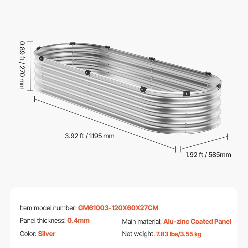 Metāla paaugstinātā dārza dobe 122 × 61 × 30 cm āra cinkota stādīšanas kaste sudraba krāsā