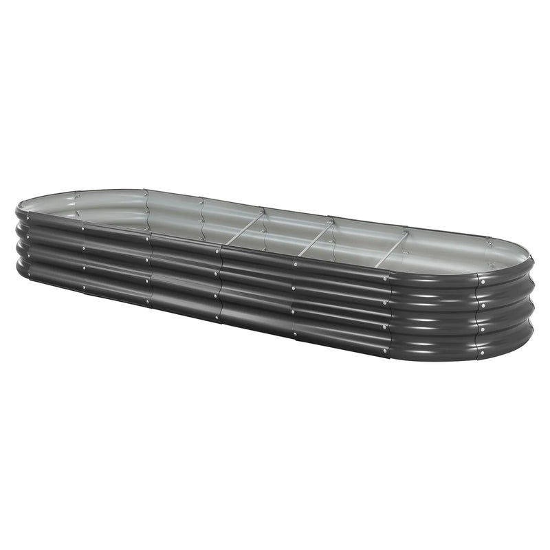 VEVOR metāla paaugstinātā dārza dobe 2,4 × 0,6 × 0,3 m, ovāla cinkota āra stādīšanas kaste ar atvērtu apakšu, liela dobe dārzeņu, ziedu, garšaugu un sukulentu audzēšanai, tumši pelēka