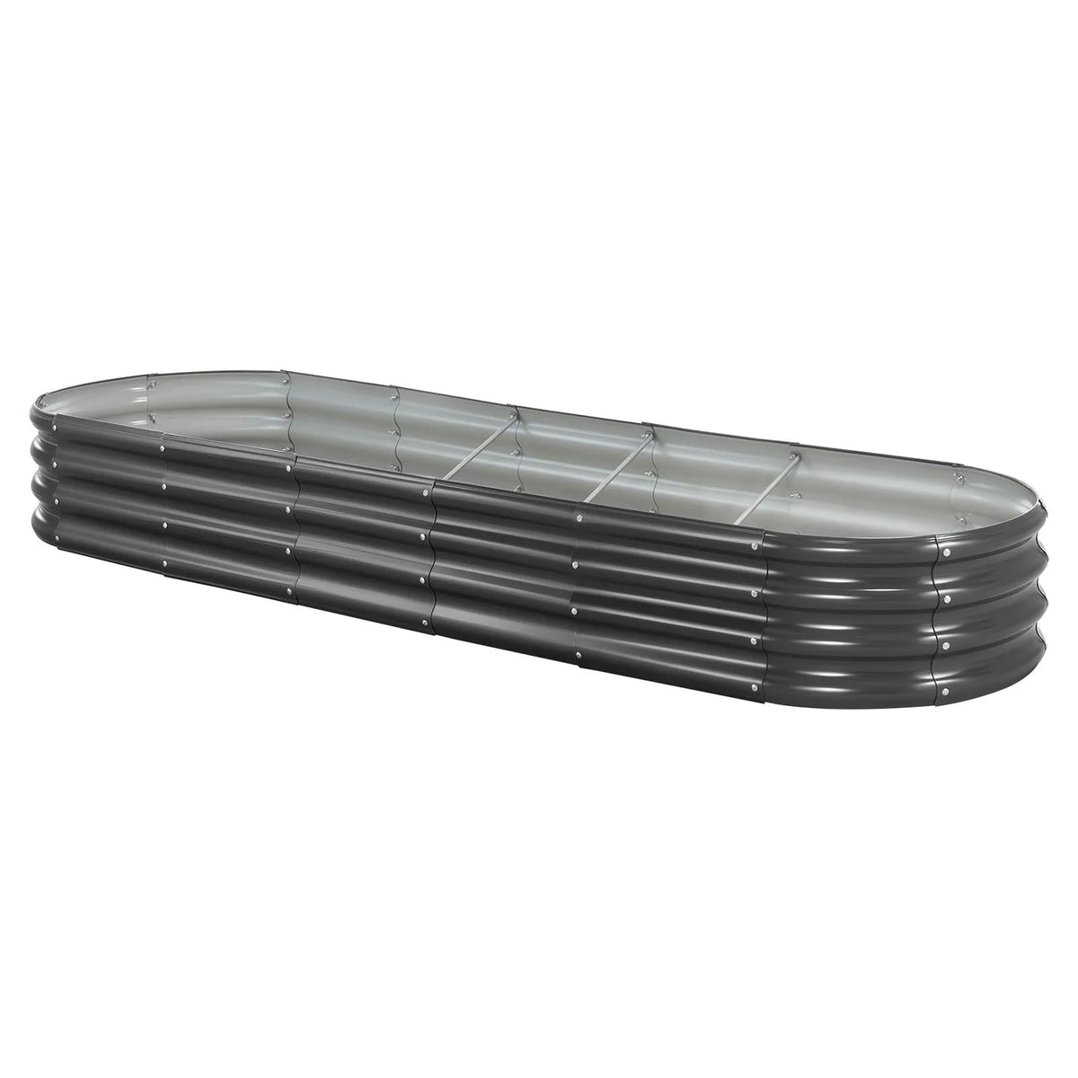 VEVOR metāla paaugstinātā dārza dobe 2,4 × 0,6 × 0,3 m, ovāla cinkota āra stādīšanas kaste ar atvērtu apakšu, liela dobe dārzeņu, ziedu, garšaugu un sukulentu audzēšanai, tumši pelēka