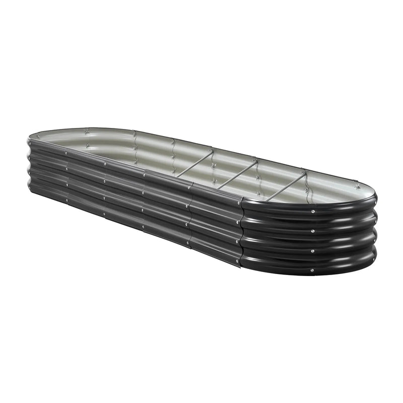 VEVOR metāla paaugstinātā dārza dobe 2,4 × 0,6 × 0,3 m, ovāla cinkota āra stādīšanas kaste ar atvērtu apakšu, liela dobe dārzeņu, ziedu, garšaugu un sukulentu audzēšanai, tumši pelēka