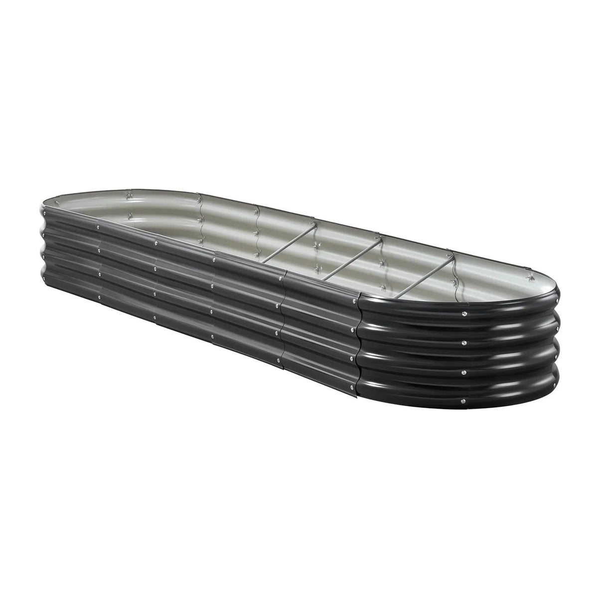 VEVOR metāla paaugstinātā dārza dobe 2,4 × 0,6 × 0,3 m, ovāla cinkota āra stādīšanas kaste ar atvērtu apakšu, liela dobe dārzeņu, ziedu, garšaugu un sukulentu audzēšanai, tumši pelēka