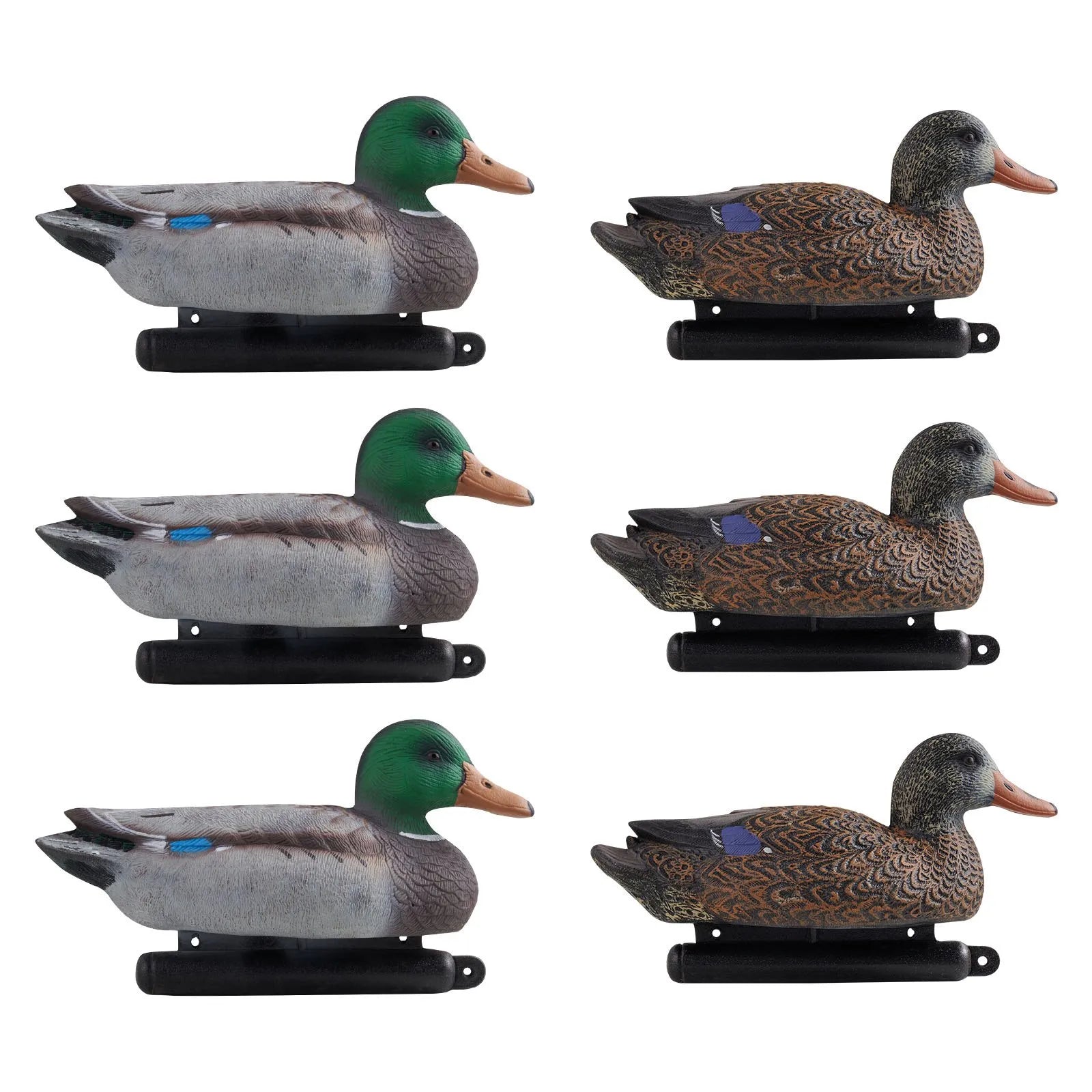Pīļu mānekļi, reālistiski peldoši medību mānekļi ar svaru līdzsvarotu peldspēju, plastmasas pīļu imitācija medībām, piemēroti dīķiem, ezeriem un dārza dekorēšanai, viegli pārnēsājami (6 gab.)