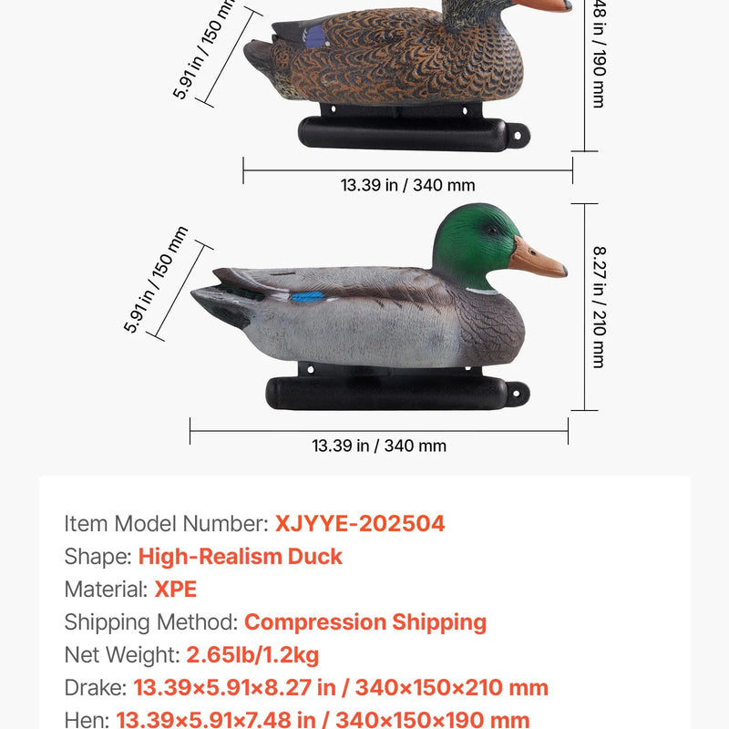 Pīļu mānekļi, reālistiski peldoši medību mānekļi ar svaru līdzsvarotu peldspēju, plastmasas pīļu imitācija medībām, piemēroti dīķiem, ezeriem un dārza dekorēšanai, viegli pārnēsājami (6 gab.)