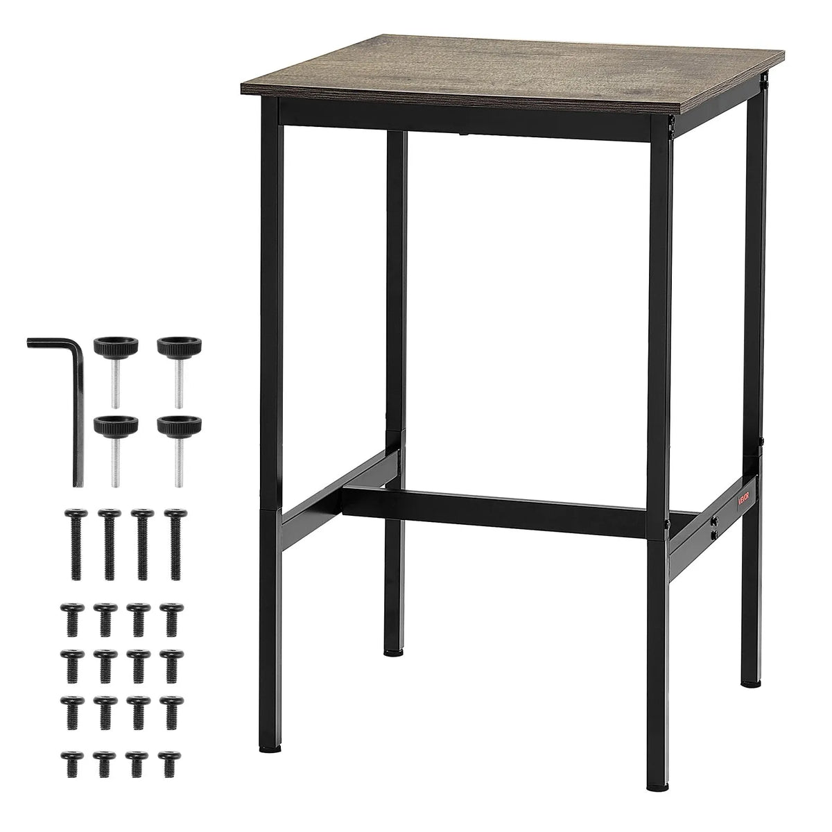 VEVOR augsts bāra galds ar metāla rāmi, 60×60×91 cm, piemērots virtuvei, viesistabai, kafejnīcai vai ballītēm, retro brūnā un melnā krāsā