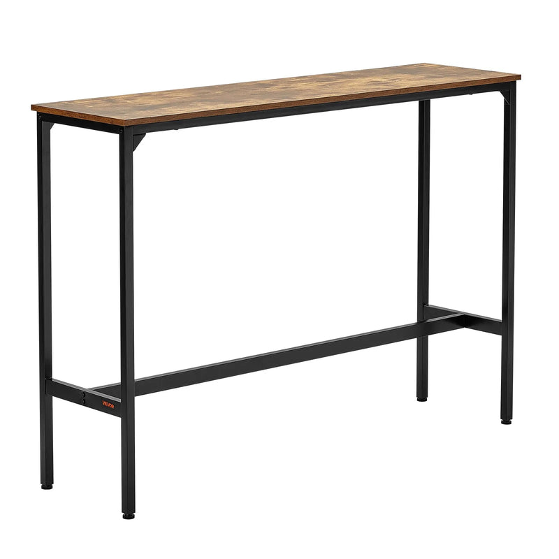 VEVOR augsts bāra galds ar metāla rāmi, 140×38×99 cm, šaurs un garš galds virtuvei, ēdamzonai vai kokteiļu zonai, viegli saliekams, retro brūnā un melnā krāsā