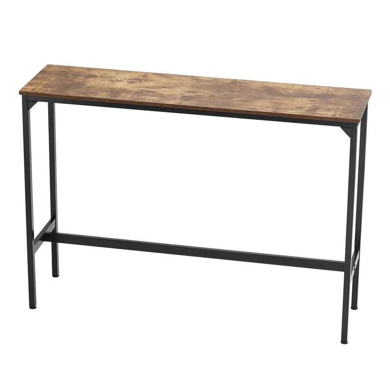 VEVOR augsts bāra galds ar metāla rāmi, 140×38×99 cm, šaurs un garš galds virtuvei, ēdamzonai vai kokteiļu zonai, viegli saliekams, retro brūnā un melnā krāsā