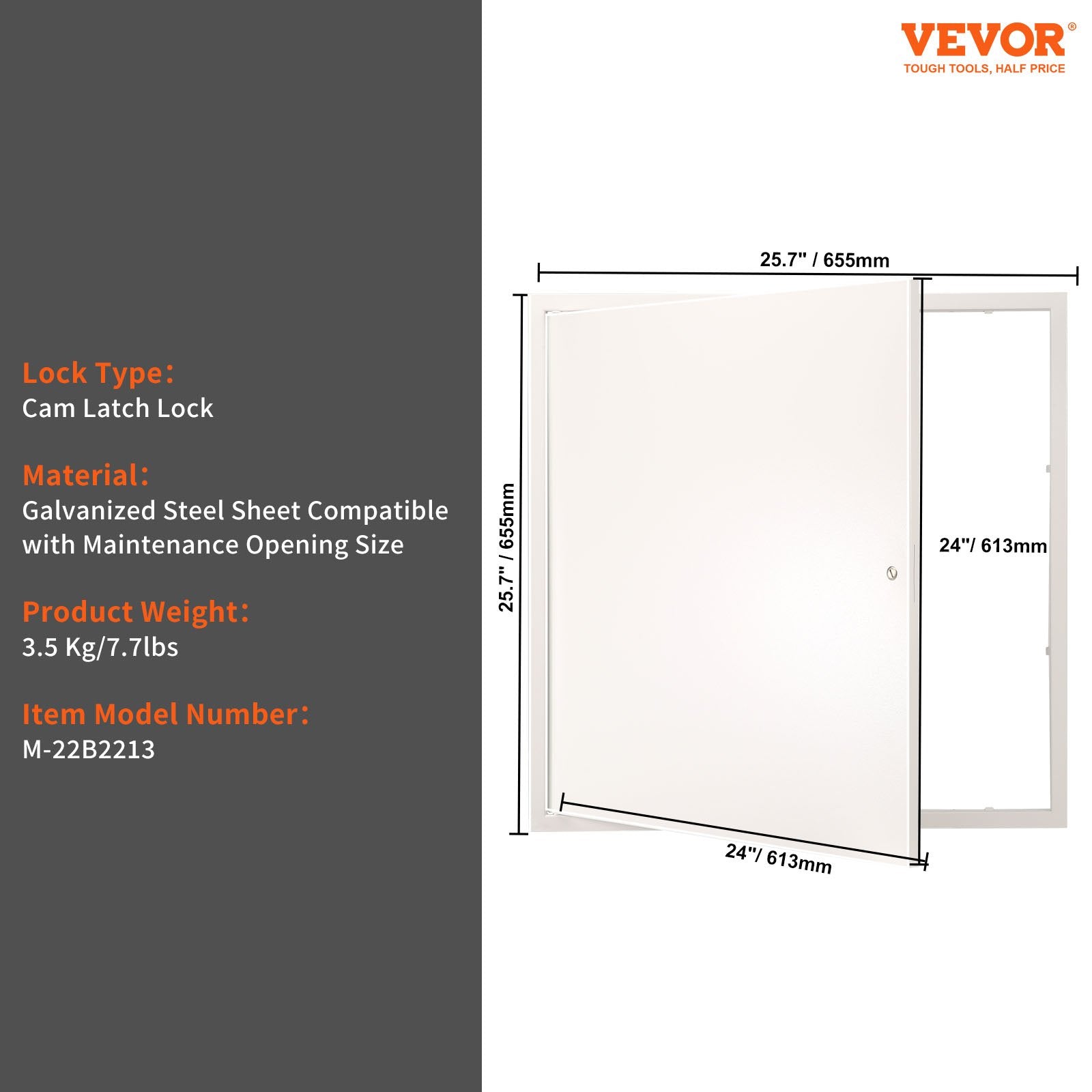 VEVOR Pieejas Panelis Drywall un Griestiem, 61 x 61 cm, Smagā Tērauda Ar Noņemamām Eņģēm
