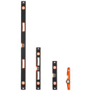 VEVOR 4 gabalu magnētisko torpēdas līmeņrāžu komplekts 1220/610/406/254 mm ar fluorescējošiem burbuļlīmeņiem, 45°/90°/180° lineālu, alumīnija sakausējuma līmeņošanas instrumentiem ar collu un metrisko skalu