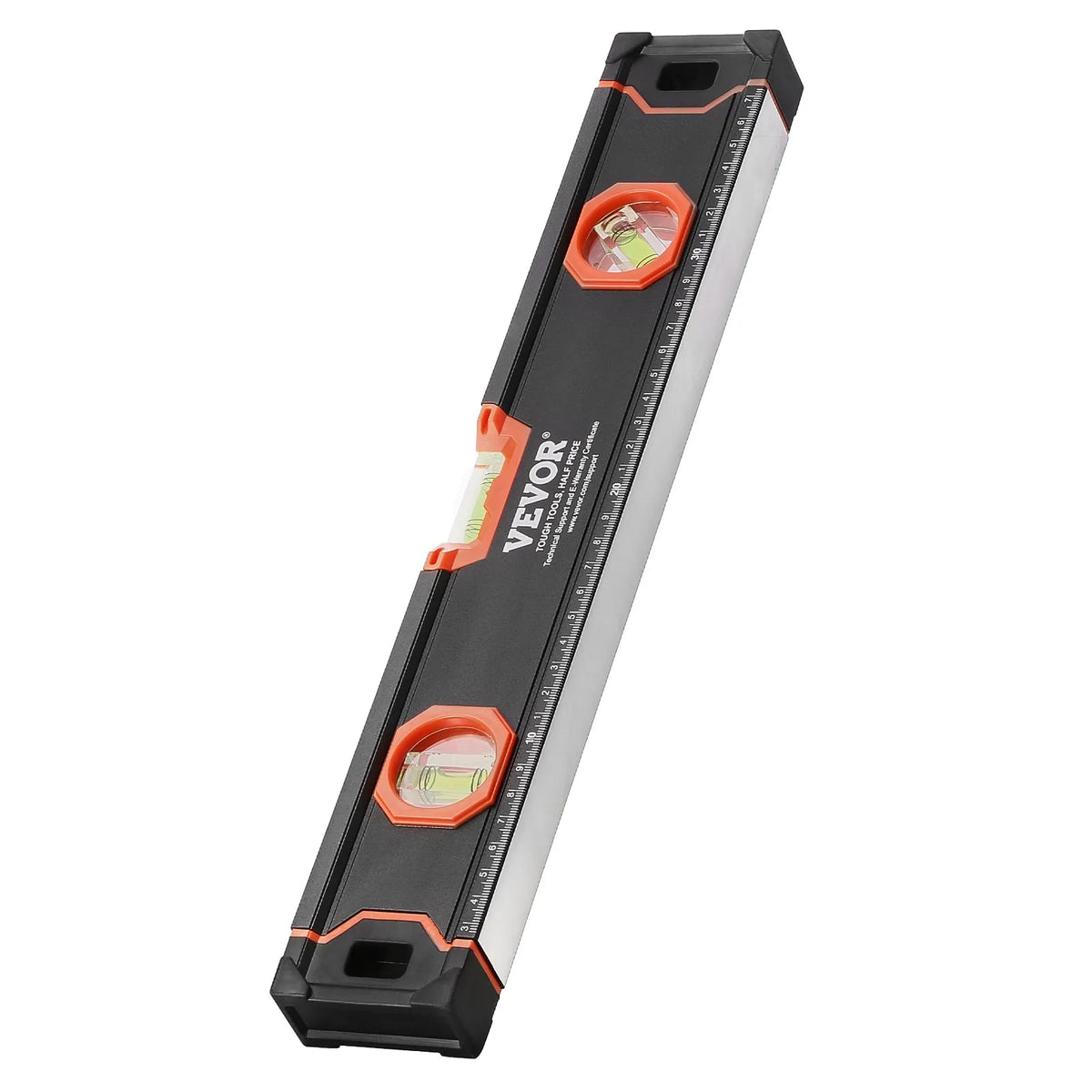 VEVOR 4 gabalu magnētisko torpēdas līmeņrāžu komplekts 1220/610/406/254 mm ar fluorescējošiem burbuļlīmeņiem, 45°/90°/180° lineālu, alumīnija sakausējuma līmeņošanas instrumentiem ar collu un metrisko skalu