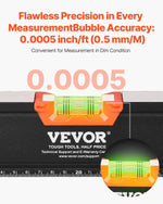 VEVOR 4 gabalu magnētisko torpēdas līmeņrāžu komplekts 1220/610/406/254 mm ar fluorescējošiem burbuļlīmeņiem, 45°/90°/180° lineālu, alumīnija sakausējuma līmeņošanas instrumentiem ar collu un metrisko skalu