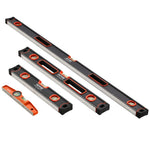 VEVOR 4 gabalu magnētisko torpēdas līmeņrāžu komplekts 1220/610/406/254 mm ar fluorescējošiem burbuļlīmeņiem, 45°/90°/180° lineālu, alumīnija sakausējuma līmeņošanas instrumentiem ar collu un metrisko skalu