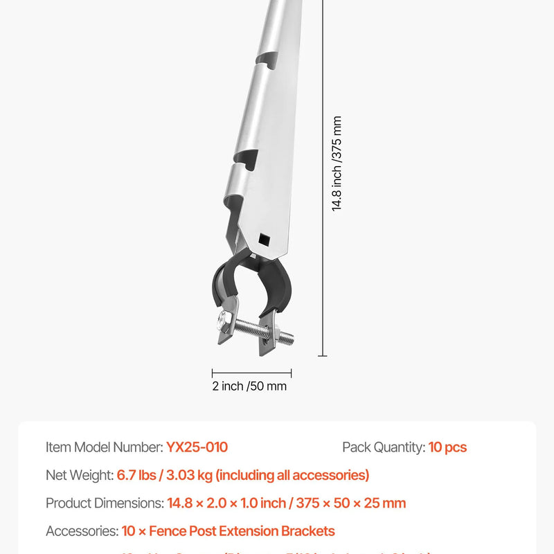 Dzeloņstieples pagarinātāji, 10 gab., 37,6 cm, ķēžu posmu žogam 33–38 mm