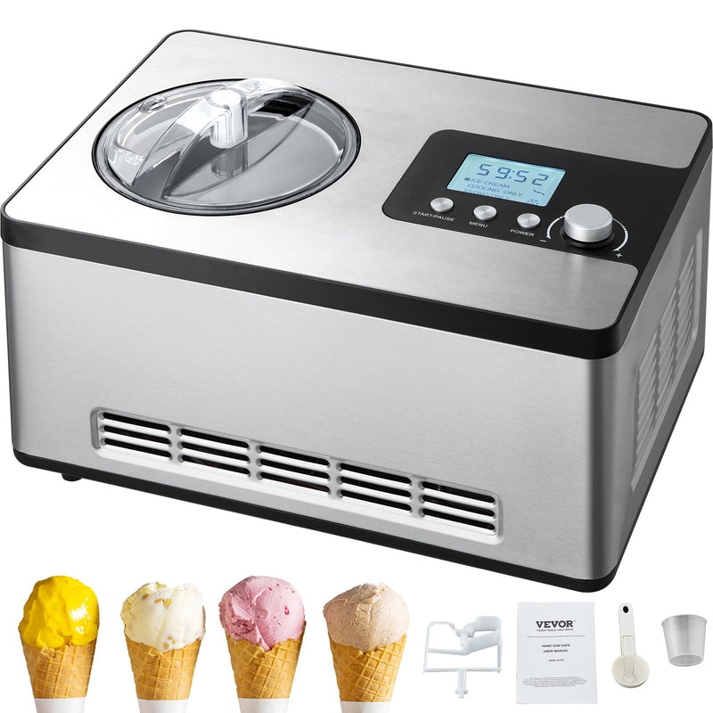 VEVOR 2 L Automātiskā Saldējuma Mašīna Jogurtam un Gelato, Elektriskā, Sudraba