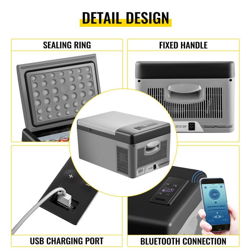 15L VEVOR autokülmik/külmik, 12V, -20 ℃ kuni 10 ℃, sobib ideaalselt autodele, veoautodele, haagissuvilatele, paatidele, aga ka koduseks kasutamiseks või välistegevuseks, näiteks reisimiseks, kalastamiseks ja telkimiseks.