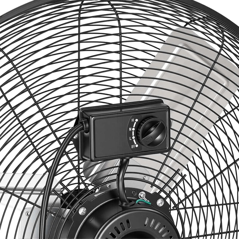 VEVOR industriālais grīdas ventilators 61 cm, 7500 CFM augstas veiktspējas gaisa plūsma, alumīnija lāpstiņas, 3 ātrumi, 360° regulējams slīpums, piemērots darbnīcām, noliktavām, garāžām un komerctelpām, melns