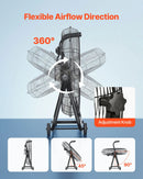 VEVOR industriālais grīdas ventilators 61 cm, 7500 CFM augstas veiktspējas gaisa plūsma, alumīnija lāpstiņas, 3 ātrumi, 360° regulējams slīpums, piemērots darbnīcām, noliktavām, garāžām un komerctelpām, melns