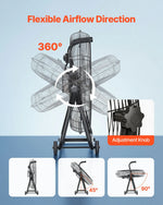 VEVOR industriālais grīdas ventilators 61 cm, 7500 CFM augstas veiktspējas gaisa plūsma, alumīnija lāpstiņas, 3 ātrumi, 360° regulējams slīpums, piemērots darbnīcām, noliktavām, garāžām un komerctelpām, melns