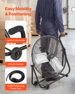 VEVOR industriālais grīdas ventilators 61 cm, 7500 CFM augstas veiktspējas gaisa plūsma, alumīnija lāpstiņas, 3 ātrumi, 360° regulējams slīpums, piemērots darbnīcām, noliktavām, garāžām un komerctelpām, melns
