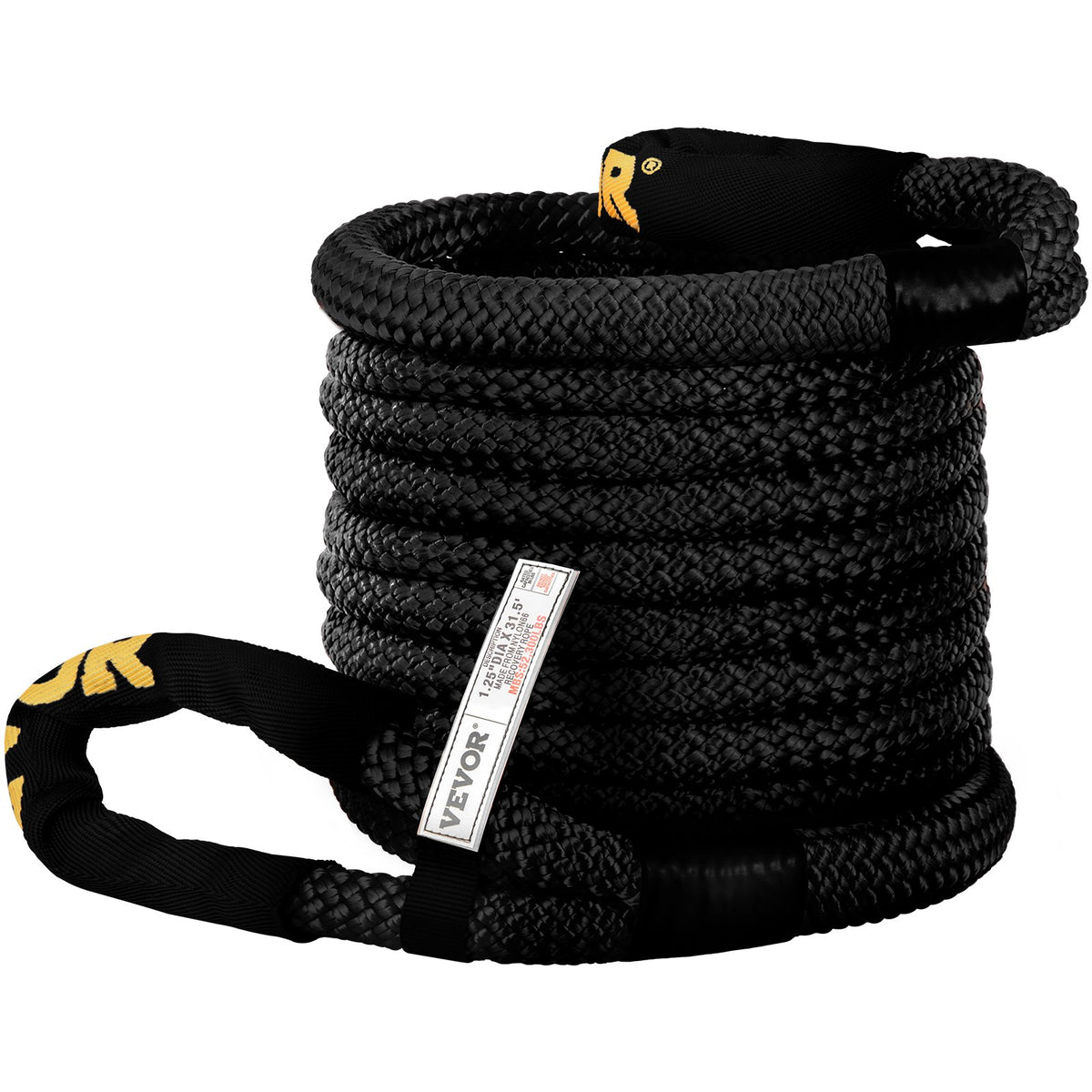 VEVOR 32 mm x 9,6 m kinētiskā vilkšanas troses virve, 23,7 t, dubultā pītais neilons, ar somu, melna