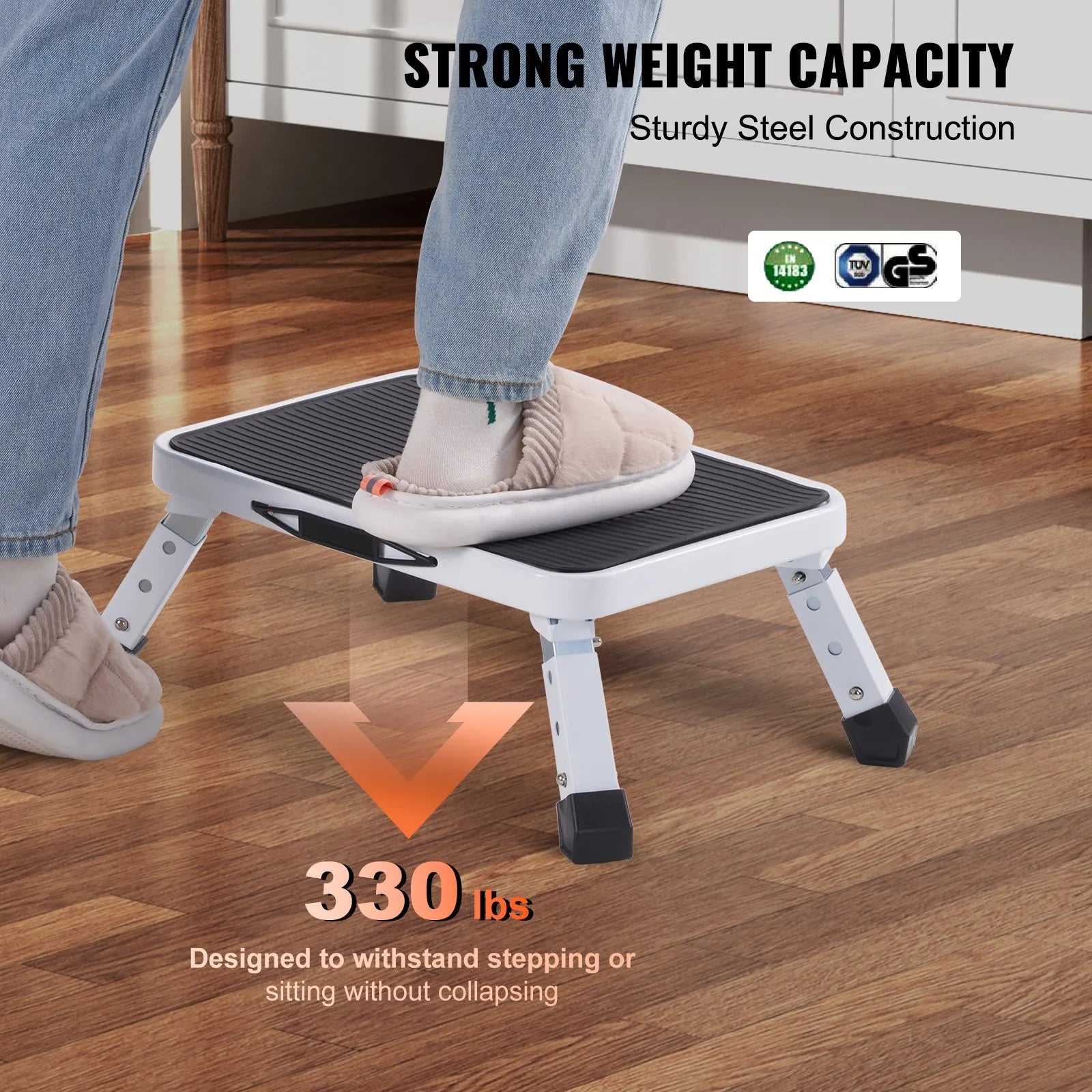 VEVOR Saliekams pakāpiens 1 pakāpiens līdz 150 kg, tērauda kāpslis ar 3 regulējamiem augstumiem, neslīdošs, pieaugušajiem, bērniem, birojam, vannasistabai un guļamistabai