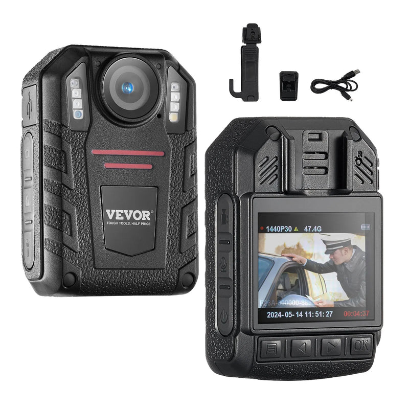 1440P HD policijas ķermeņa kamera, 64 GB, 5,1 cm LCD ekrāns, infrasarkanā nakts redzamība, ūdensizturīga, 2,85 Ah akumulators