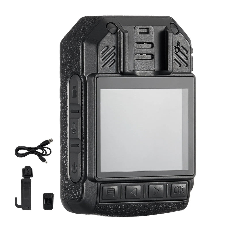 1440P HD policijas ķermeņa kamera, 64 GB, 5,1 cm LCD ekrāns, infrasarkanā nakts redzamība, ūdensizturīga, 2,85 Ah akumulators