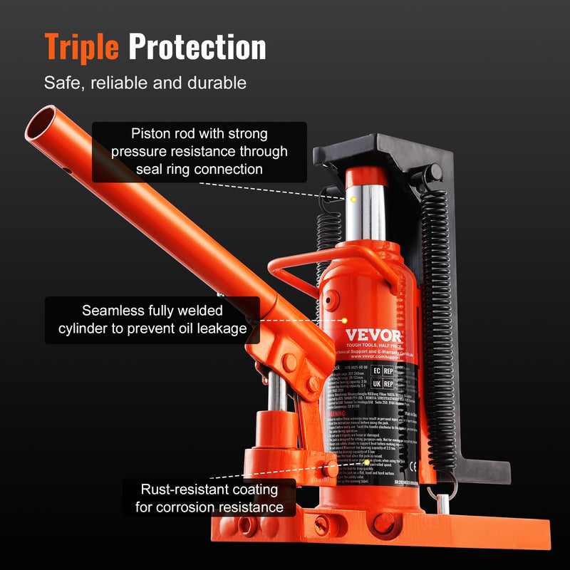 Гидравлический пальцевый домкрат VEVOR - грузоподъемность пальцев 2,5 тонны, грузоподъемность верхней части 5 тонн