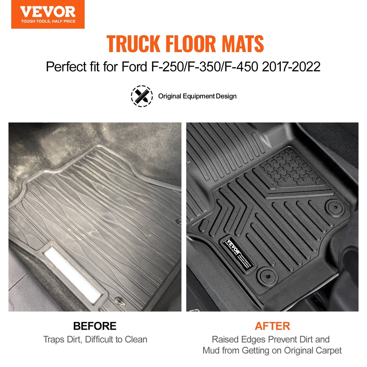 VEVOR automašīnas grīdas paklāji Ford F-250 / F-350 / F-450 (2017–2022), 3 gab., TPE