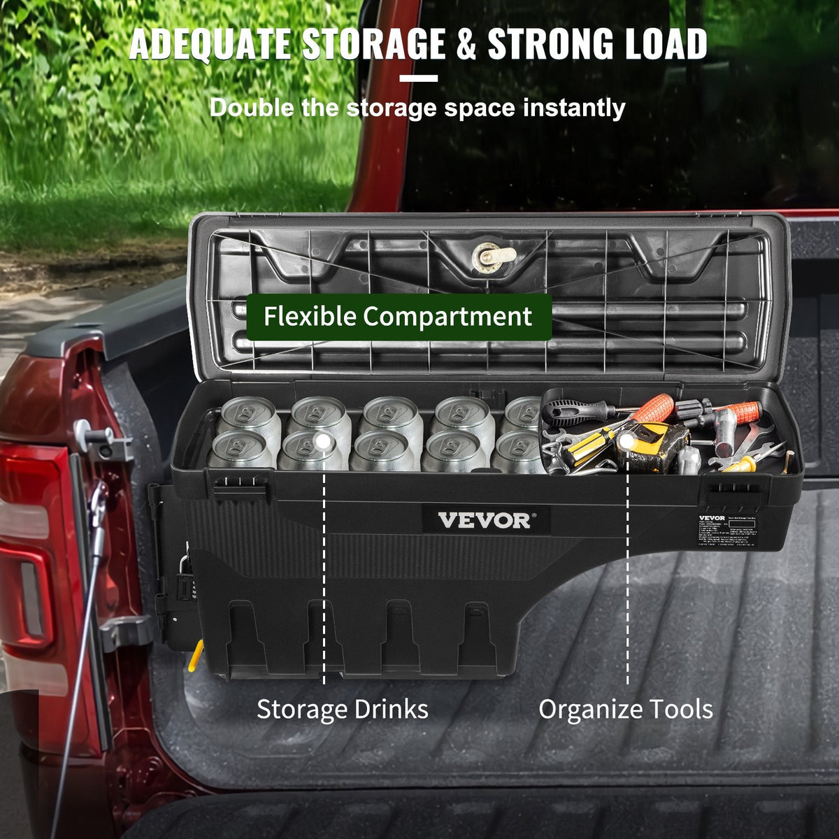 VEVOR kravas kastes uzglabāšanas kaste 20 L – ar slēdzamu vāku, ūdensizturīga, ABS ritenim pielāgota instrumentu kaste ar ciparu atslēgu, piemērota Dodge Ram 1500 (2019–2021), vadītāja puse, melna