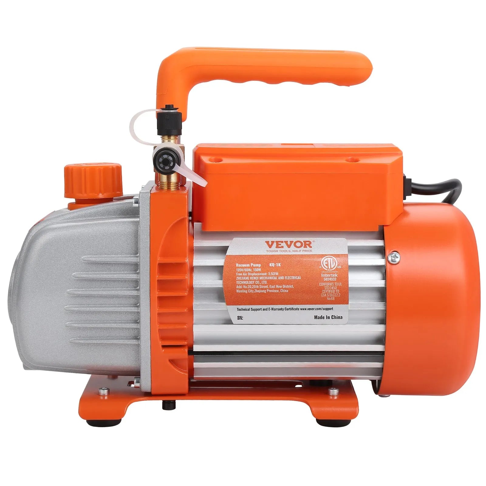 VEVOR vienpakāpes HVAC vakuuma sūknis ar manometru komplektu 99 l/min, 1/5 ZS, rotācijas lāpstiņu konstrukcija, ar trīs krāsu šļūtenēm un pārnēsāšanas somu, piemērots R134a un R410A