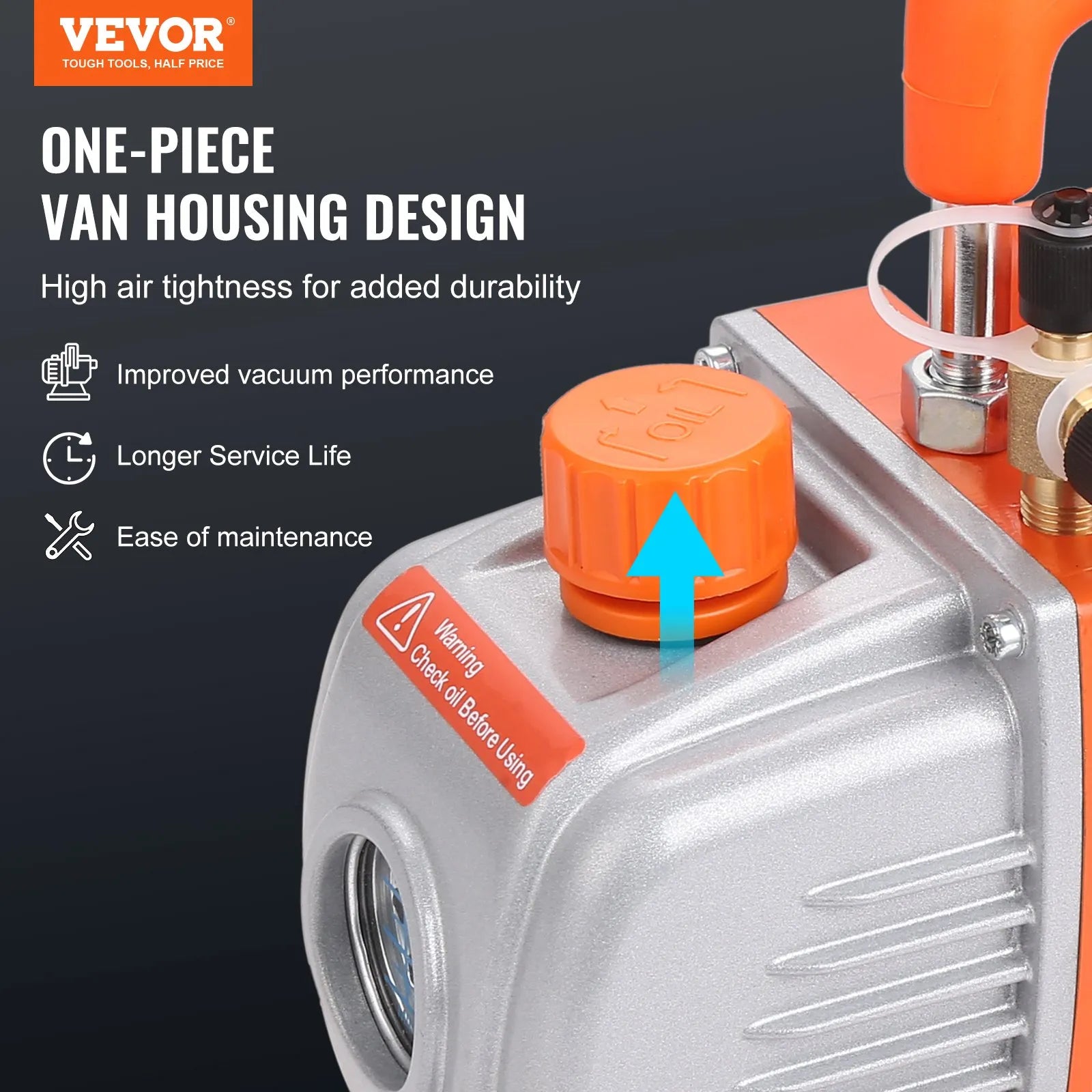 VEVOR vienpakāpes HVAC vakuuma sūknis ar manometru komplektu 99 l/min, 1/5 ZS, rotācijas lāpstiņu konstrukcija, ar trīs krāsu šļūtenēm un pārnēsāšanas somu, piemērots R134a un R410A