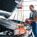 VEVOR vienpakāpes HVAC vakuuma sūknis ar manometru komplektu 99 l/min, 1/5 ZS, rotācijas lāpstiņu konstrukcija, ar trīs krāsu šļūtenēm un pārnēsāšanas somu, piemērots R134a un R410A