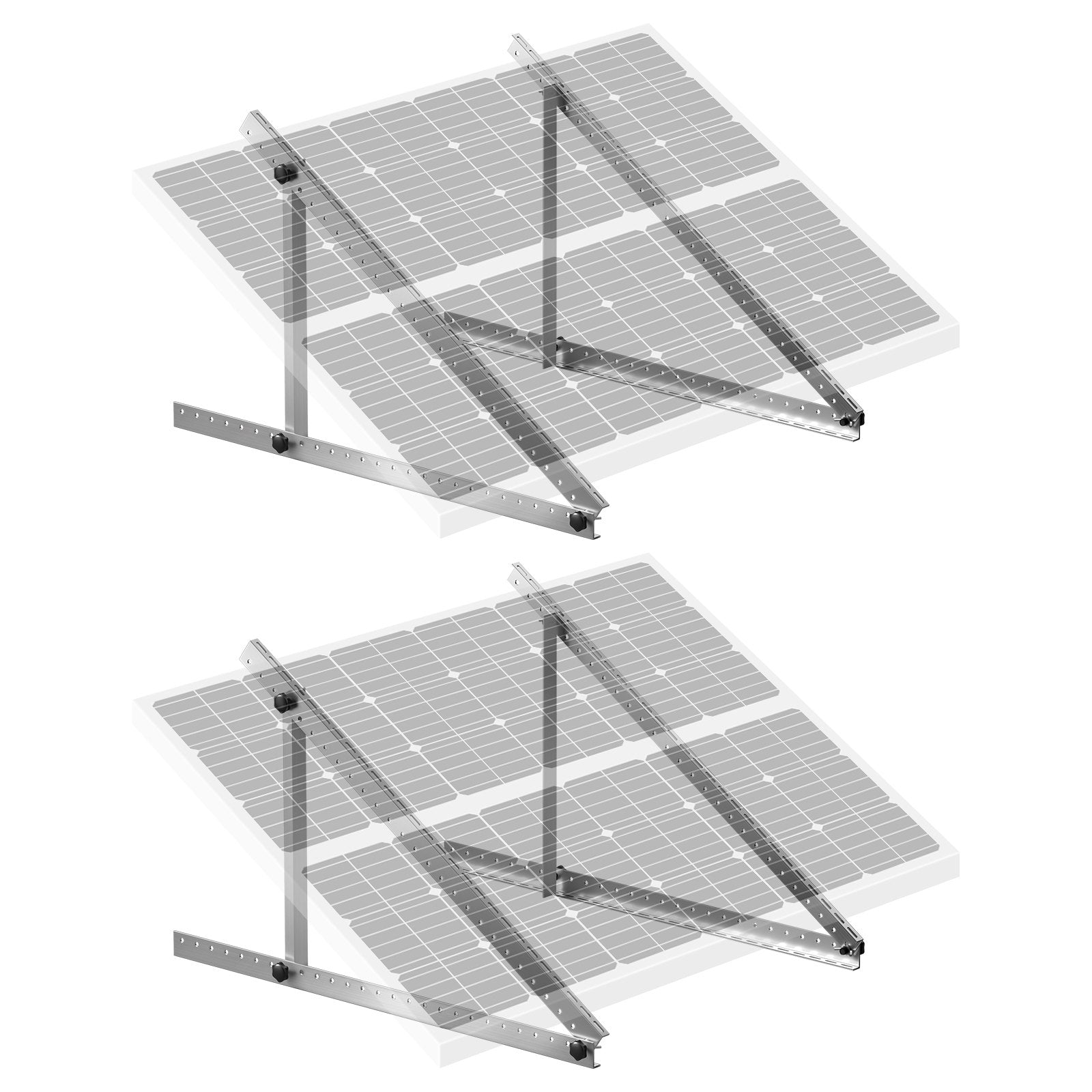 VEVOR 2 komplekti saules paneļu montāžas kronšteinu 1,14 m, regulējams slīpums 0–90°, paredzēti 100–400 W saules paneļiem, viegli alumīnija kronšteini ar salokāmām balsta kājām kemperiem, laivām un autonomām sistēmām