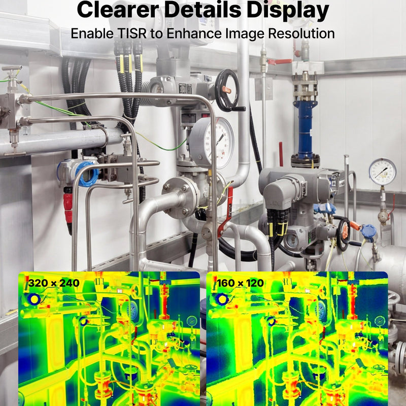 VEVOR termokamera Android ierīcēm, 320 × 240 TISR super izšķirtspēja, 25 Hz atsvaidzes ātrums, 160 × 120 IR izšķirtspēja, temperatūras diapazons -20 °C līdz 550 °C, 15 krāsu paletes