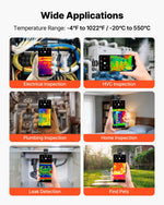 VEVOR termokamera Android ierīcēm, 320 × 240 TISR super izšķirtspēja, 25 Hz atsvaidzes ātrums, 160 × 120 IR izšķirtspēja, temperatūras diapazons -20 °C līdz 550 °C, 15 krāsu paletes