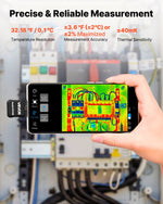 VEVOR termokamera Android ierīcēm, 320 × 240 TISR super izšķirtspēja, 25 Hz atsvaidzes ātrums, 160 × 120 IR izšķirtspēja, temperatūras diapazons -20 °C līdz 550 °C, 15 krāsu paletes