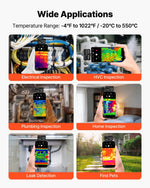 VEVOR termokamera Android un iOS ierīcēm ar makro objektīvu, 512 × 384 super izšķirtspēja, 25 Hz atsvaidzes ātrums, 256 × 192 IR izšķirtspēja, temperatūras diapazons -20 °C līdz 550 °C