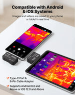 VEVOR termokamera Android un iOS ierīcēm, 512 × 384 super izšķirtspēja, 25 Hz atsvaidzes ātrums, 256 × 192 IR izšķirtspēja, temperatūras diapazons -20 °C līdz 550 °C, 6 krāsu paletes