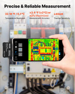 VEVOR termokamera Android un iOS ierīcēm, 512 × 384 super izšķirtspēja, 25 Hz atsvaidzes ātrums, 256 × 192 IR izšķirtspēja, temperatūras diapazons -20 °C līdz 550 °C, 6 krāsu paletes